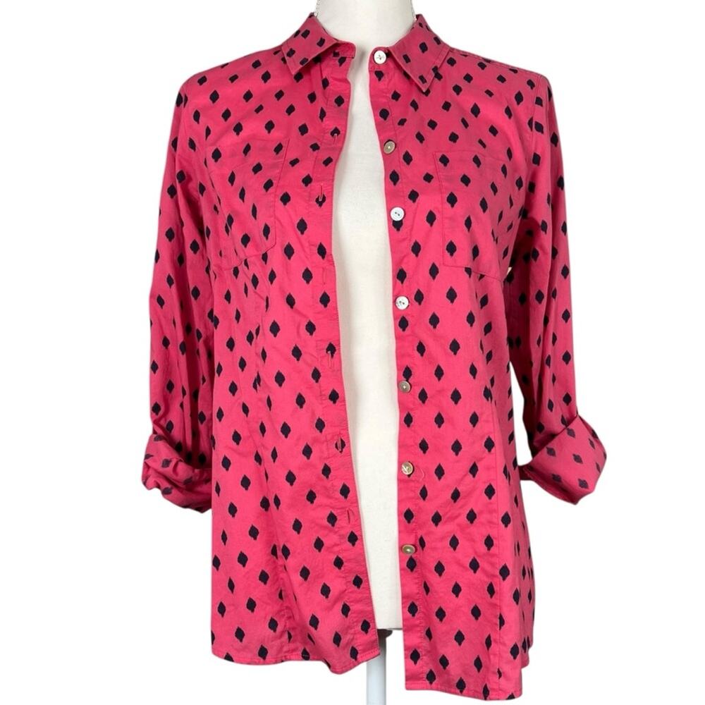 Foxcroft Diamond Wrinkle Free Fitted Button Down Shirt Blouse Pink Black Size 6